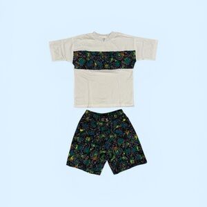 Kids Cream and Multicolor Matching Tee & Shorts Set vintage